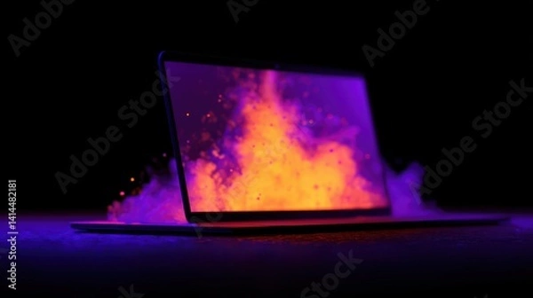 Obraz Fire burning in the dark with glowing light and energy in a digital space