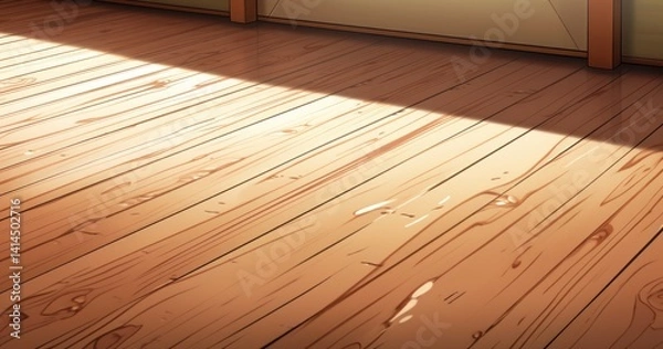Obraz A wooden floor with sunlight casting shadows, creating a warm and inviting atmosphere.