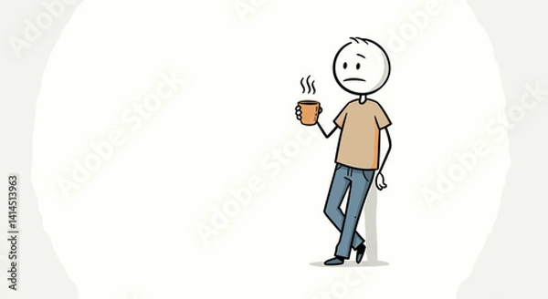 Fototapeta Stickman Drinking Coffee Vector Illustration	Fun sketch of a stickman casually sipping coffee. Simple minimal style, ideal for morning routine, break time, lifestyle, or relaxation concepts