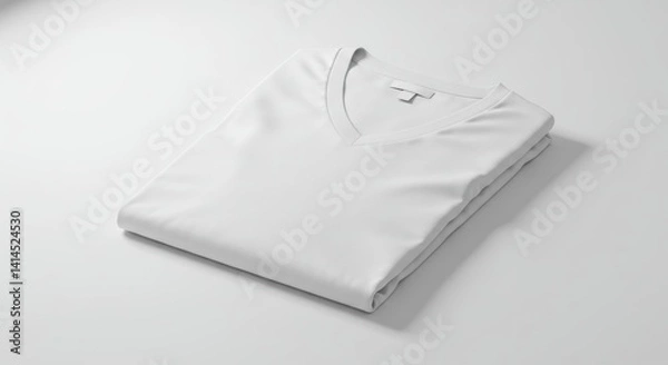 Obraz Neatly Folded V-Neck T-Shirt Mockup on White Background