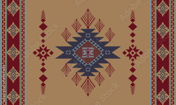 Fototapeta Navajo Tribal and Native American seamless pattern Ethnic SouthWestern decor style. Boho geometric ornament. Vector seamless pattern. Mexican blanket, rug,Woven, carpet, Aztec ornament pattern