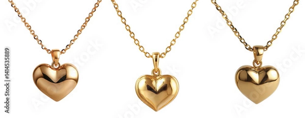 Fototapeta set of elegant golden heart pendants isolated on transparent background