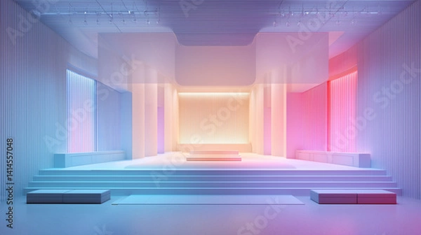Fototapeta An Empty Minimalist Live Stage Featuring Soft Pastel Lighting Expansive Open Design For Versatile Performances