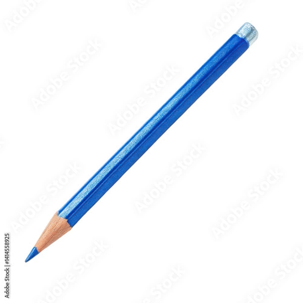 Fototapeta Close up of a single blue colored pencil on a solid dark color background