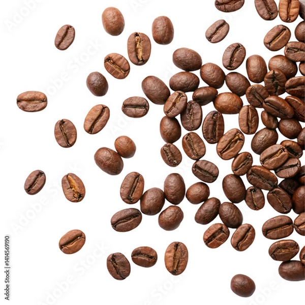Fototapeta  Roasted scattered coffee beans flat lay top view on transparent background