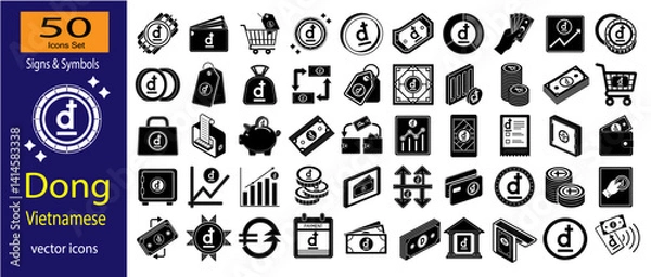 Fototapeta Icons Set of Vietnamese Currency and Symbols Design Elements EPS vector.