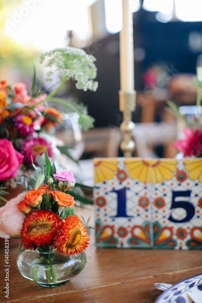 Fototapeta decorated table with flowers