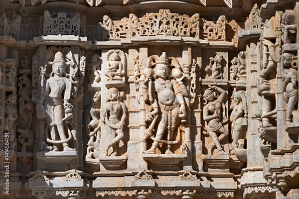 Fototapeta Marble carvings, 108 Shri Ranakpura Parshwanath Shwetambar Jain Derasar Tirth, Ranakpur, Rajasthan