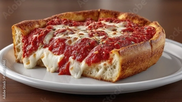 Fototapeta Sicilian pizza slice, thick crust, rich tomato topping, and generous cheese - sauce melted crispy savory