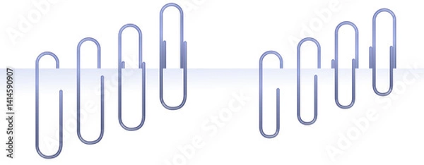 Obraz Spot the difference game featuring two rows of metallic paper clips in blue color. Educational visual challenge for children. Stock vector illustration in flat minimal style.