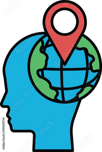 Obraz A blue head with a green globe on top of it