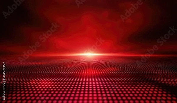 Fototapeta Shiny Red Patterned Horizon with Bright Illumination and Dots Perspective View
