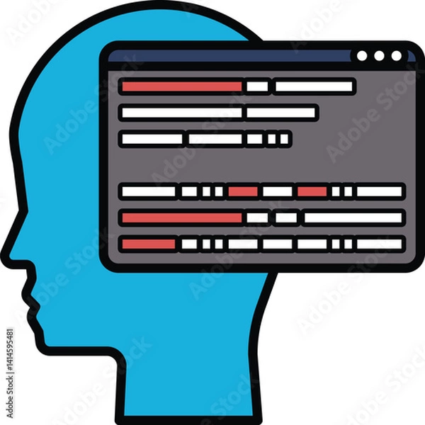 Fototapeta A blue head with a computer screen on it