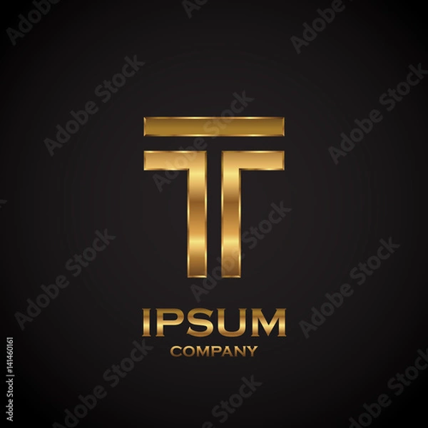 Fototapeta Letter T with metallic texture,3d Glossy, metal texture, Gold, steel and realistic shadow for logo