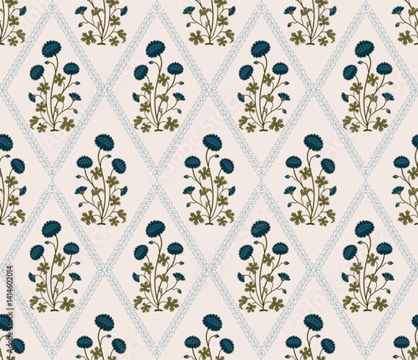 Obraz Hand drawn colourful geometric flowers, seamless patterns with floral for fabric, textiles, clothing, wrapping paper, backdrop, banner, illustration, abstract backgrounds.
