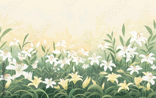 Fototapeta background, wallpaper, lily, church, easter, flower, floral, nature, frame, plant, vector, leaf, illustration, spring, grass, design, summer, pattern, green, decoration, leaves, art, border, bamboo
