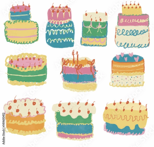 Obraz Illustration set of fun colorful cake fit for stickers and decorartion