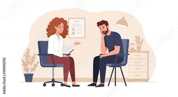 Obraz Illustrative scene depicting therapist and patient engaged in a counseling session