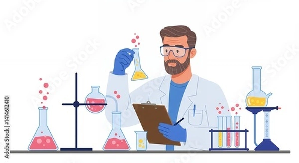 Fototapeta Scientist Conducting an Experiment, Documenting Results in Laboratory Setting