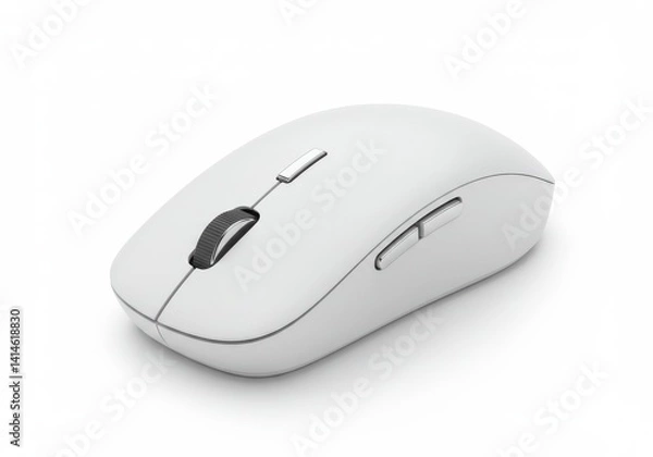 Obraz A white wireless computer mouse with silver accents on a clean white background in a studio shot