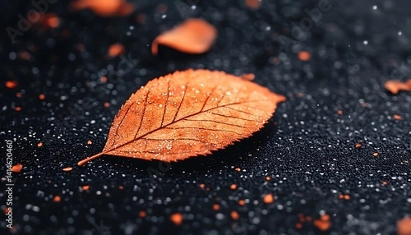 Fototapeta Fallen Autumn Leaf on Dark Ground