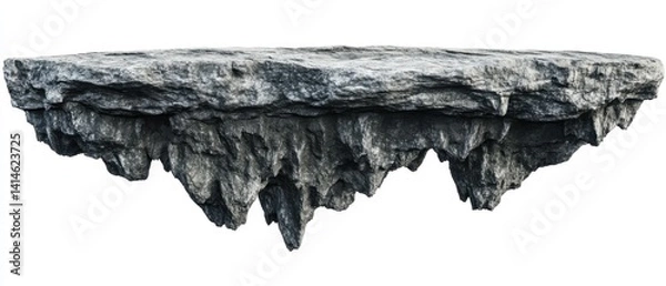 Obraz Isolated Rock Formation with Jagged Edges Against White Backdrop Creates a Floating Island Effect for Fantasy Concepts