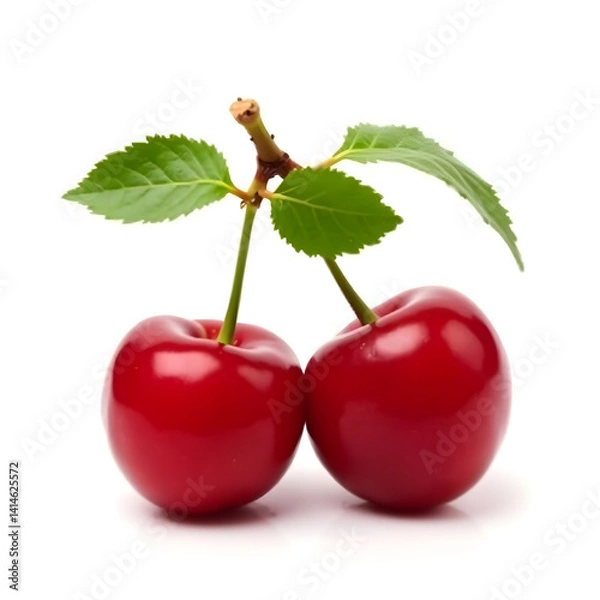 Fototapeta Two red cherry isolated on transparent background