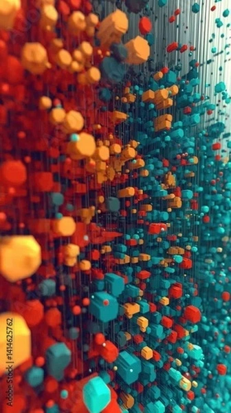 Fototapeta Dynamic abstract visualization of colorful geometric patterns studio digital art modern close-up creative expression