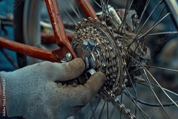 Obraz Close-up view of bicycle rear derailleur adjustment