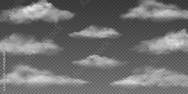 Fototapeta Cloudy, realistic cloudscape, white transparent clouds
