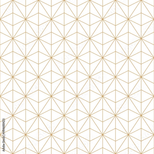 Obraz Geometric seamless pattern with triangle and gold grid line background, vector illustration.