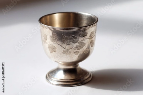 Obraz Elegant silver cup featuring intricate floral engravings and pol