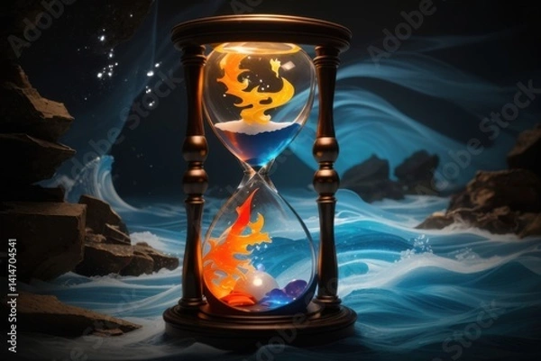 Obraz Hourglass with Fire and Water Elements, Time Passing Concept in Fantasy