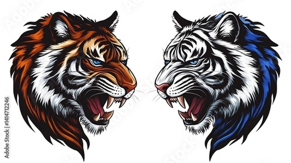 Obraz Roaring Tigers Head with Orange, and White.
