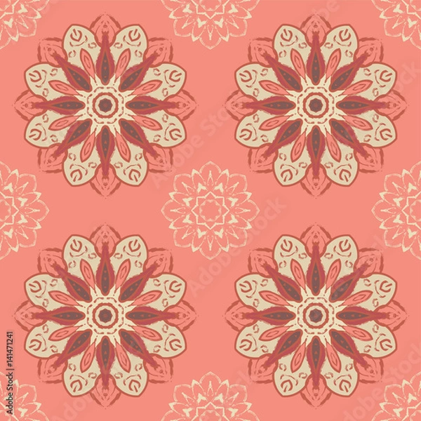 Fototapeta Seamless pattern with beautiful colorful mandalas. Vector ornaments in grunge style 