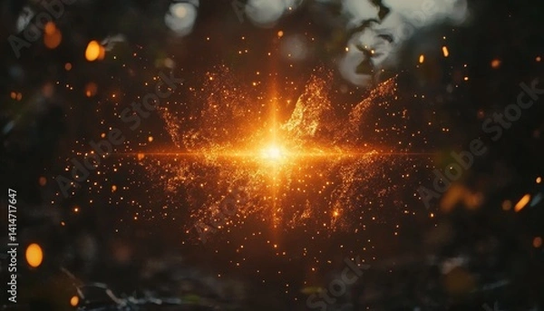 Fototapeta Abstract Festive Background with Glowing Swirls of Bronze Particles and Golden Shine Light