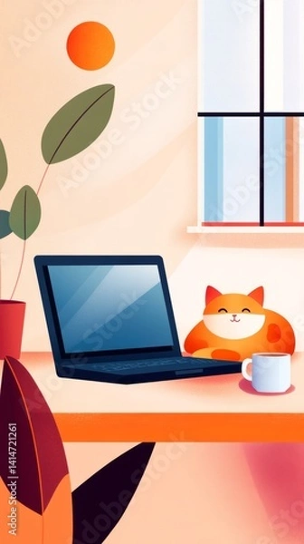 Fototapeta Adorable Kitten Sleeping on a Window Sill, Cozy Domestic Scene