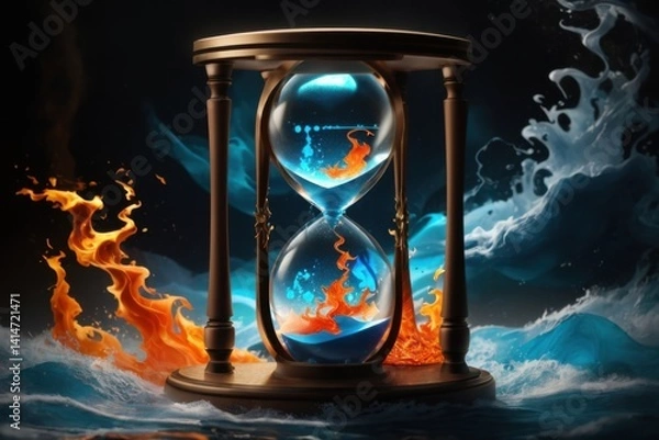 Obraz Hourglass Containing Fire and Water Represents Balance and Time Flowing