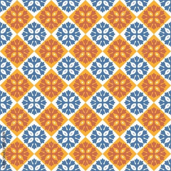 Fototapeta Azulejo tile, seamless pattern, portugues design