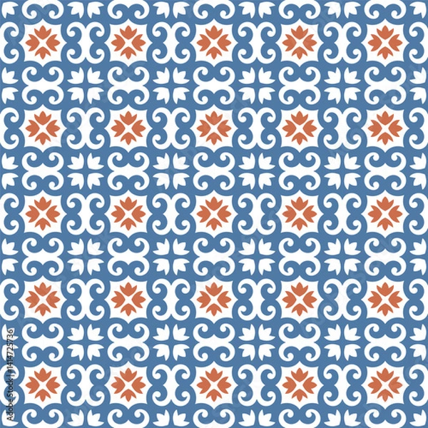 Fototapeta Azulejo tile, seamless pattern, portugues design