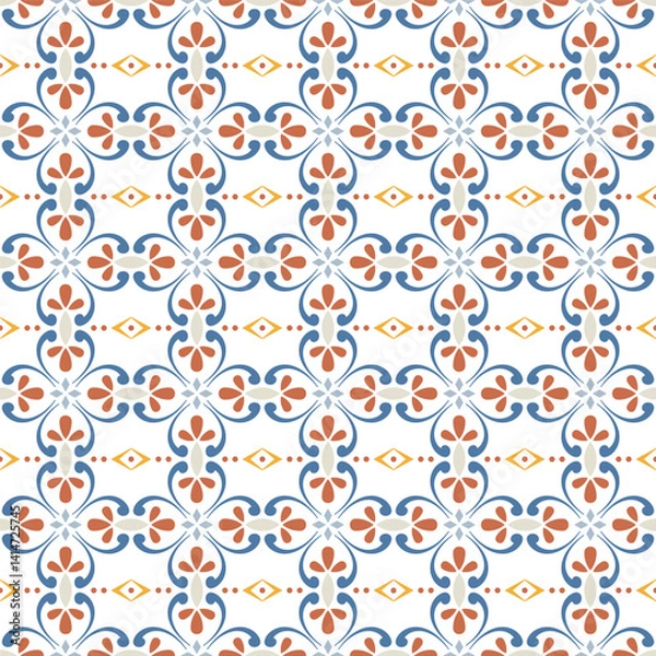 Fototapeta Azulejo tile, seamless pattern, portugues design