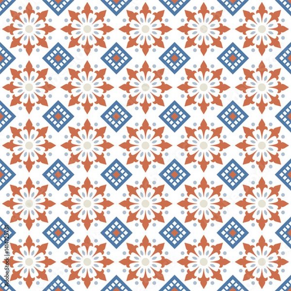 Fototapeta Azulejo tile, seamless pattern, portugues design