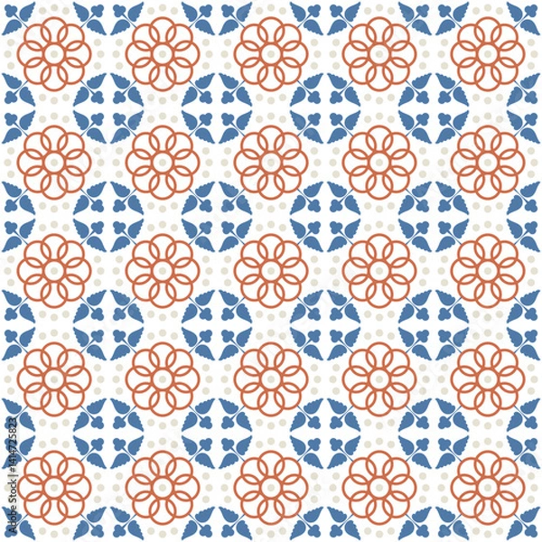Fototapeta Azulejo tile, seamless pattern, portugues design