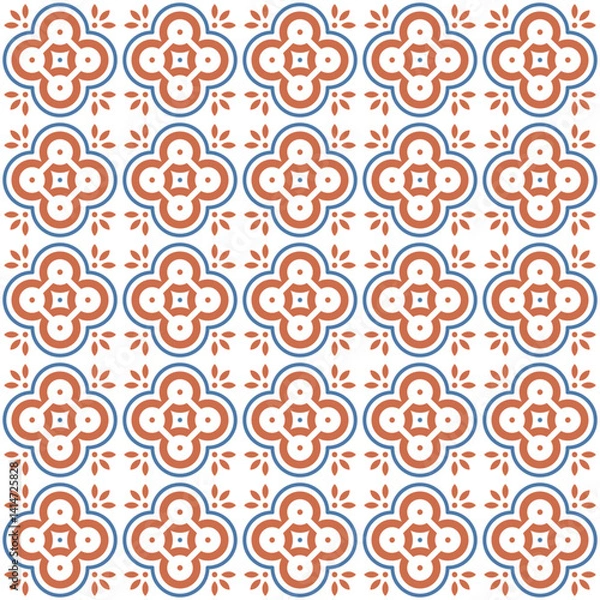 Fototapeta Azulejo tile, seamless pattern, portugues design