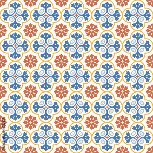 Fototapeta Azulejo tile, seamless pattern, portugues design