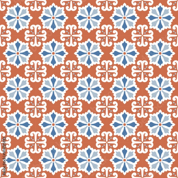 Fototapeta Azulejo tile, seamless pattern, portugues design