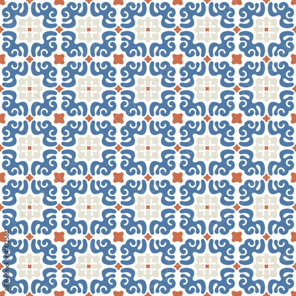 Fototapeta Azulejo tile, seamless pattern, portugues design