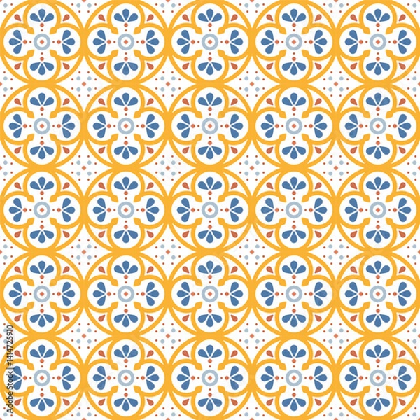 Fototapeta Azulejo tile, seamless pattern, portugues design