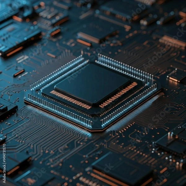 Obraz Close-up of Computer Chip on Circuit Board for Technology Concept