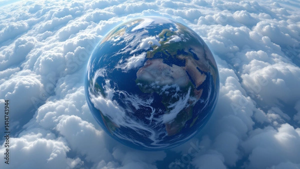 Obraz A photorealistic depiction of a terrestrial sphere, exhibiting varied geographical features